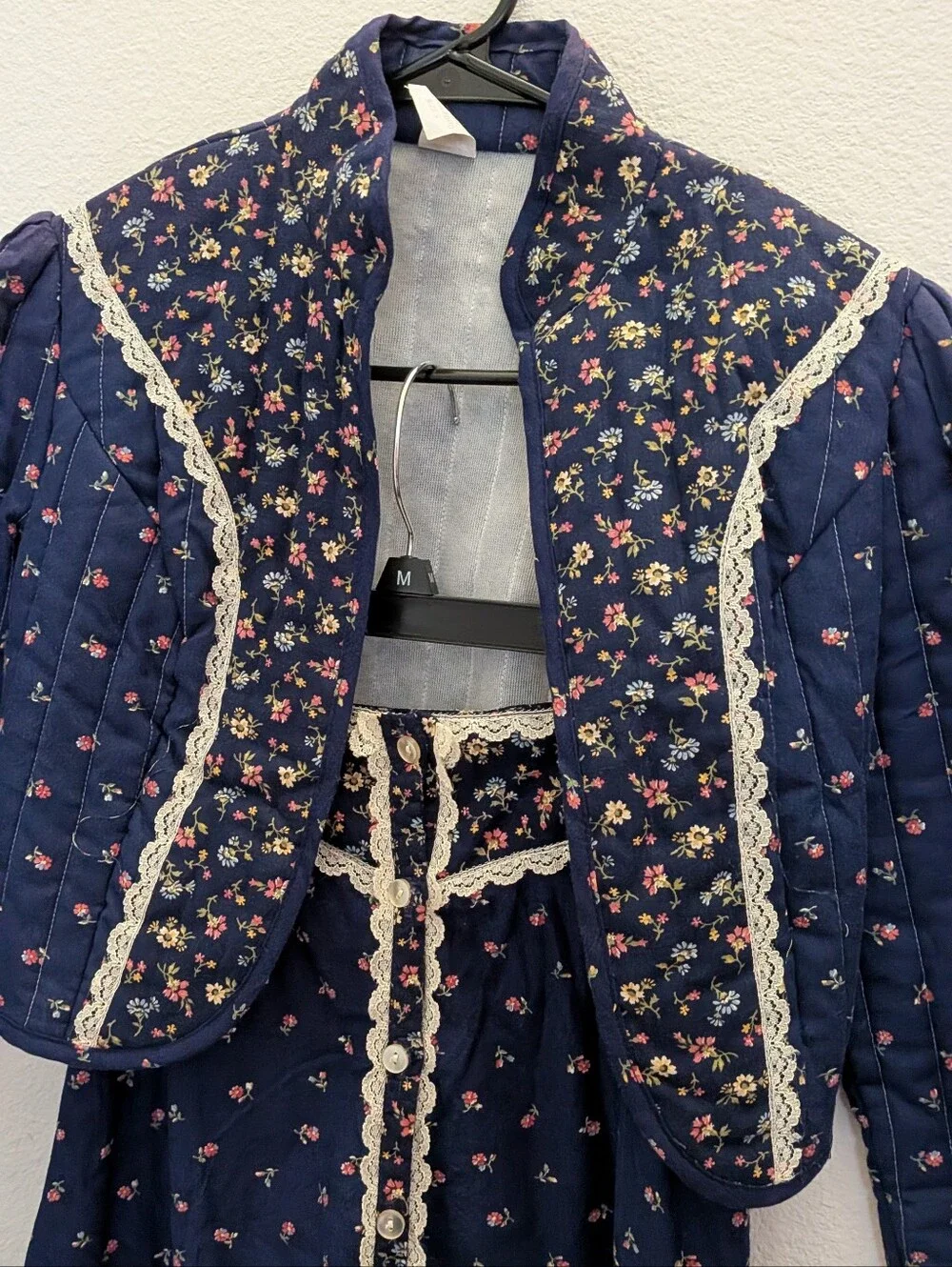 Vintage 70s Navy Floral Gunne Sax Style Girls Jacket And Skirt Coord Set Youth 5